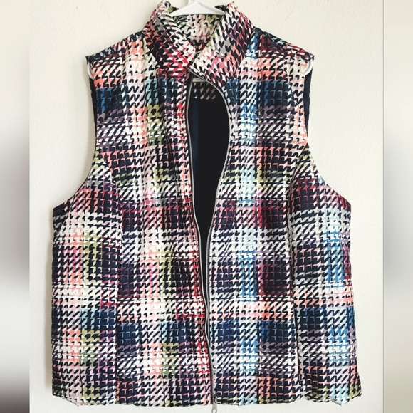 CJ Banks Jackets & Blazers - Christopher Banks Cheveron Channel Quilted Zip-Up Vest Graphic Plaid Sz 2X